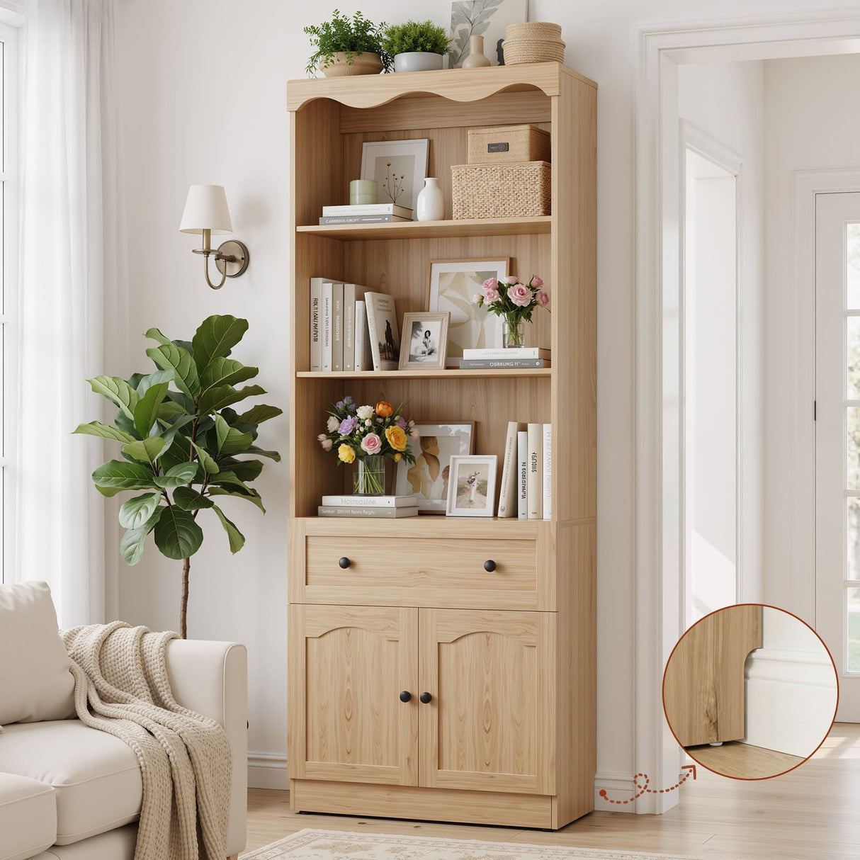 80'' Tall Bookcase with Drawer, Cabinet, and 3-Tier Open Shelves