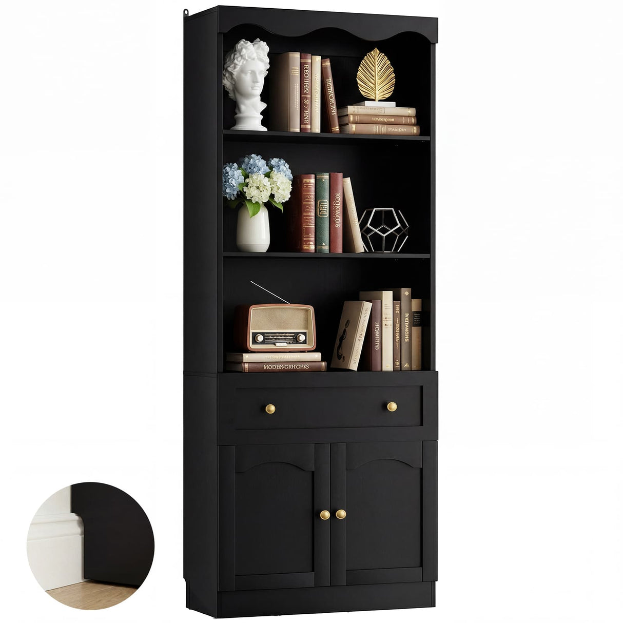 80'' Tall Bookcase with Drawer, Cabinet, and 3-Tier Open Shelves