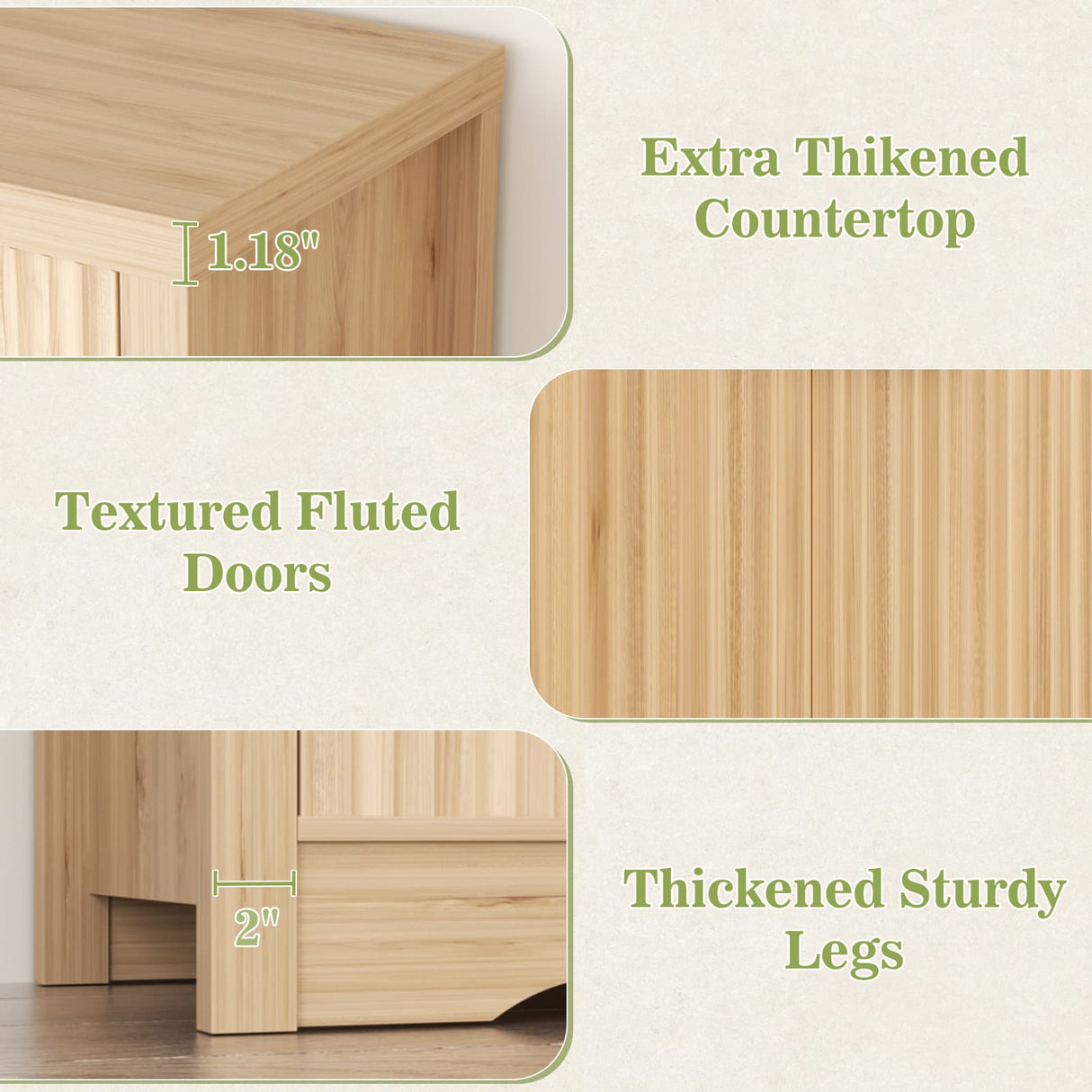 55'' Fluted Sideboard Cabinet with Drawers & Shelves, Modern Buffet Cabinet for Kitchen, Coffee Bar & Entryway Storage