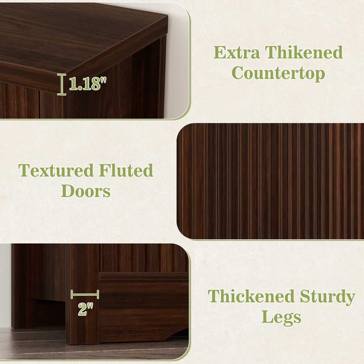55'' Fluted Sideboard Cabinet with Drawers & Shelves, Modern Buffet Cabinet for Kitchen, Coffee Bar & Entryway Storage