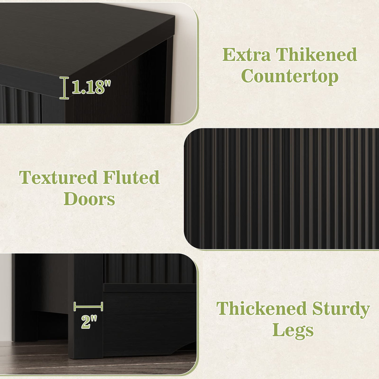 55'' Fluted Sideboard Cabinet with Drawers & Shelves, Modern Buffet Cabinet for Kitchen, Coffee Bar & Entryway Storage