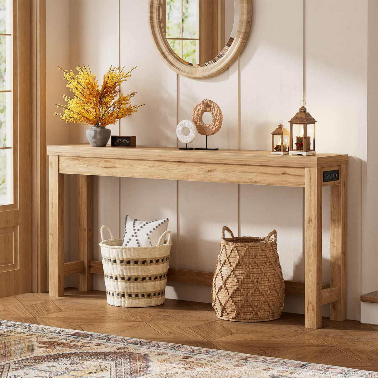 Narrow Console Table with Charging Station, Slim Sofa Table with Outlets & USB Ports, Entryway Table for Living Room & Hallway