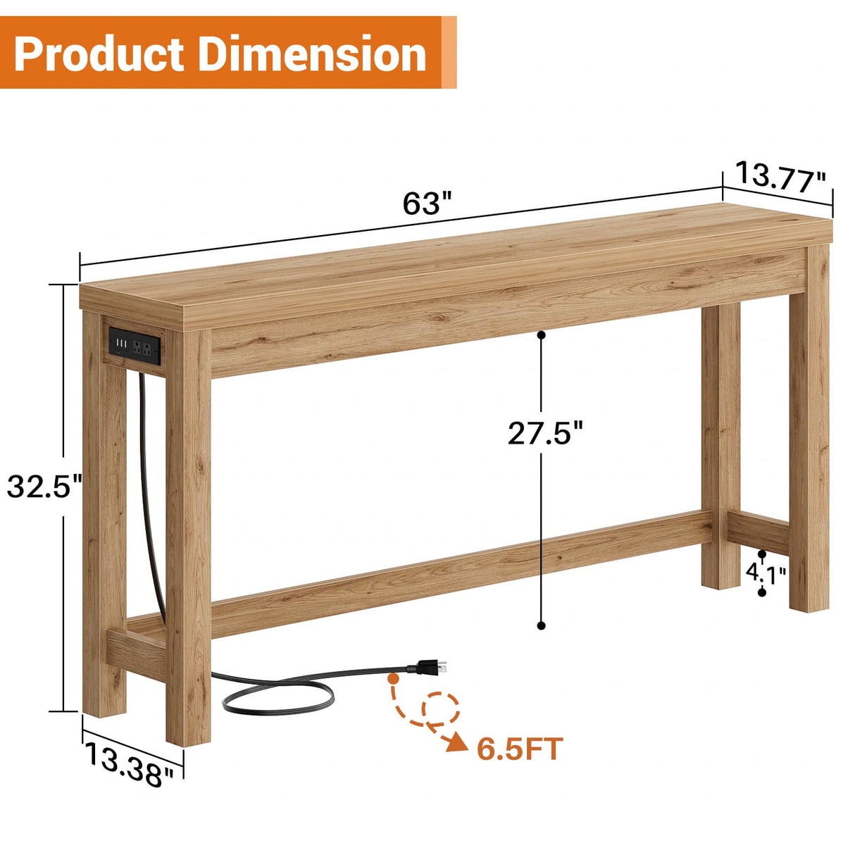 Narrow Console Table with Charging Station, Slim Sofa Table with Outlets & USB Ports, Entryway Table for Living Room & Hallway