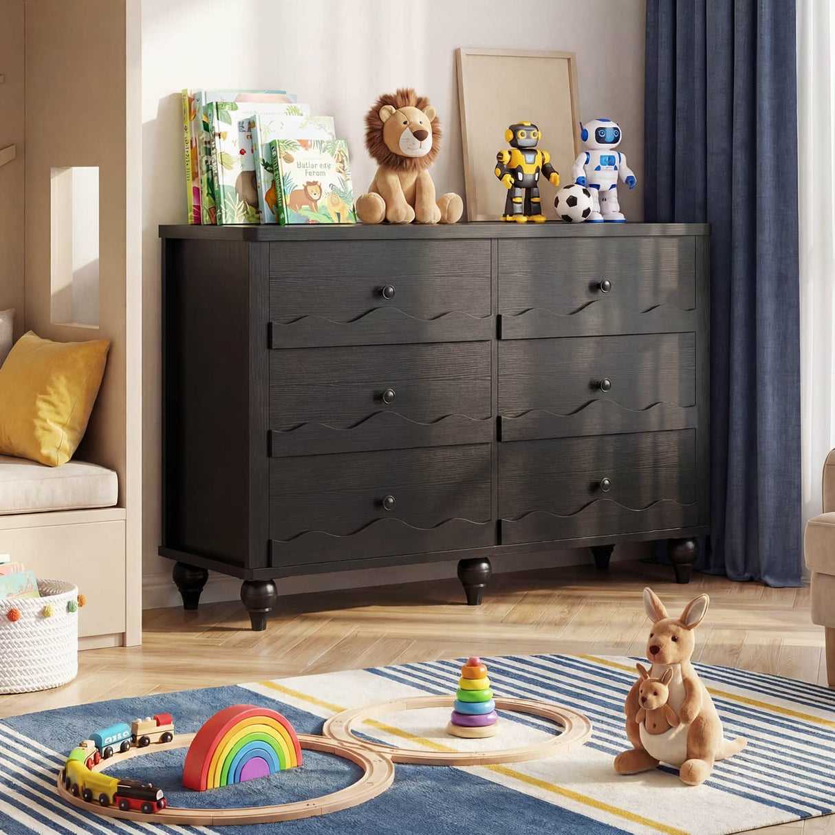 6-Drawer Wooden Dresser for Bedroom, Living Room, Entryway