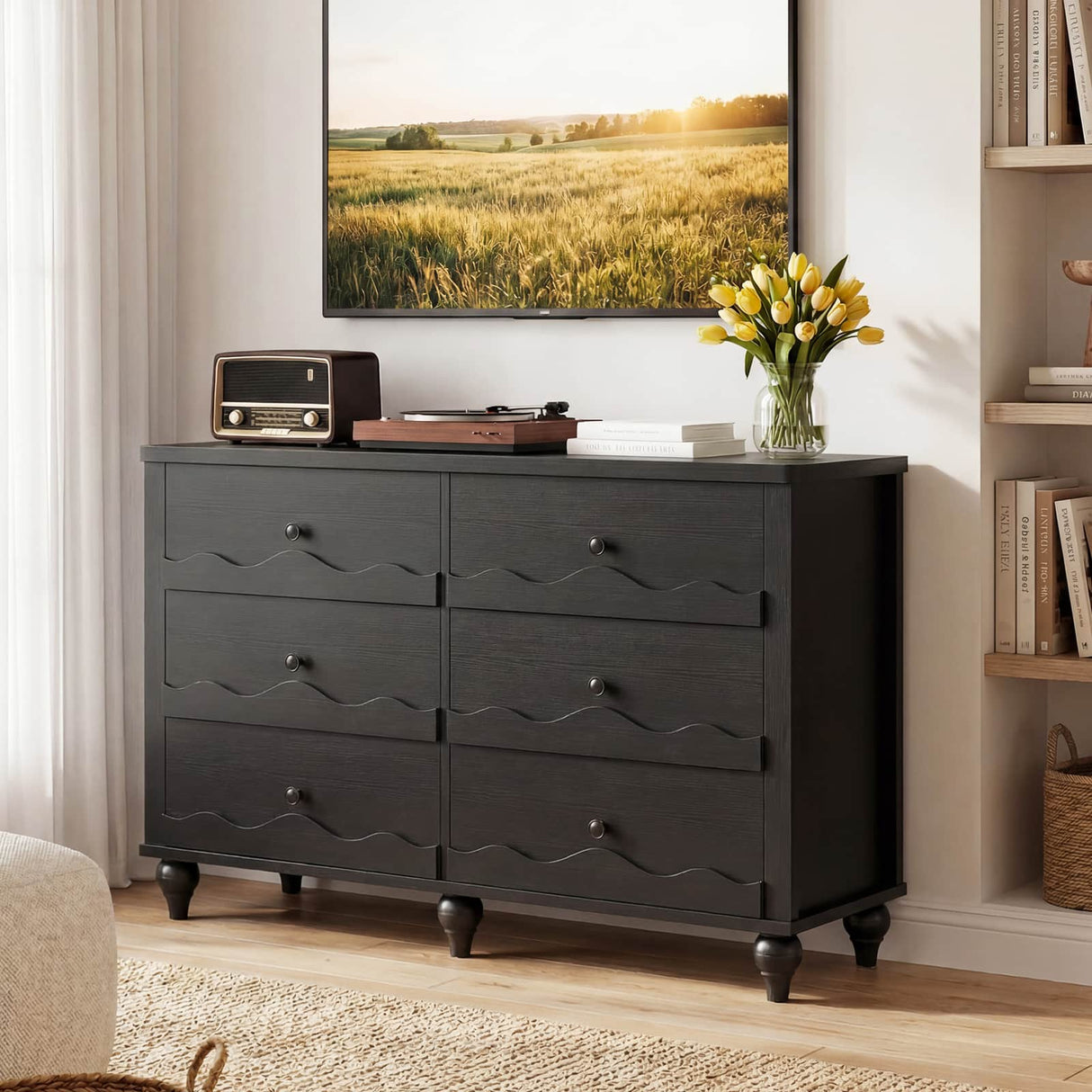 6-Drawer Wooden Dresser for Bedroom, Living Room, Entryway