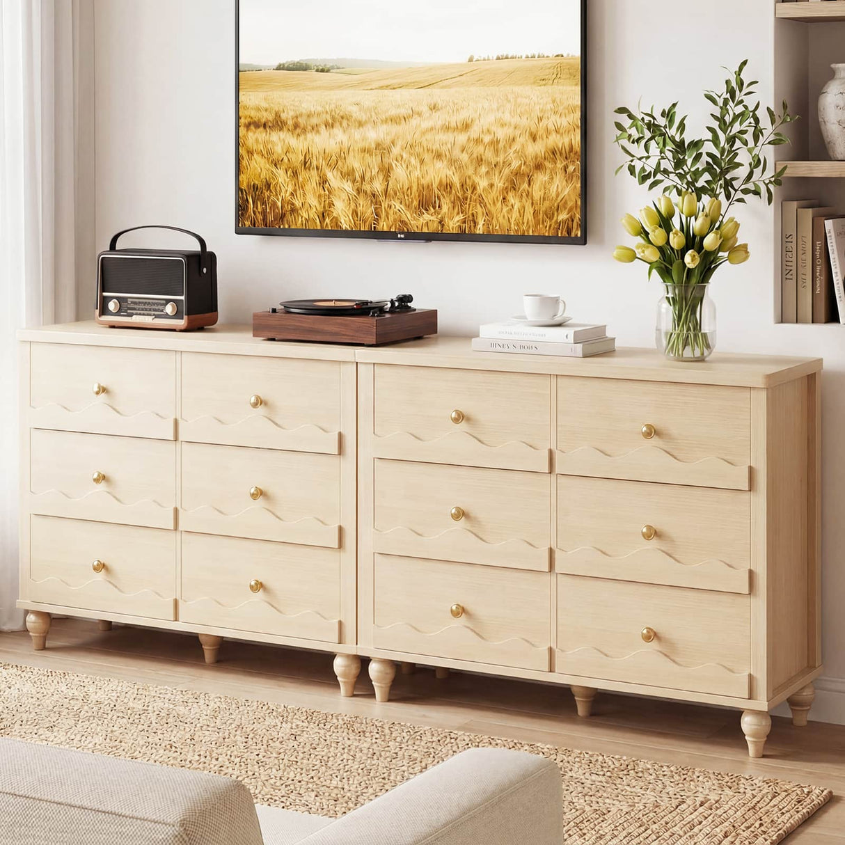 6-Drawer Wooden Dresser for Bedroom, Living Room, Entryway