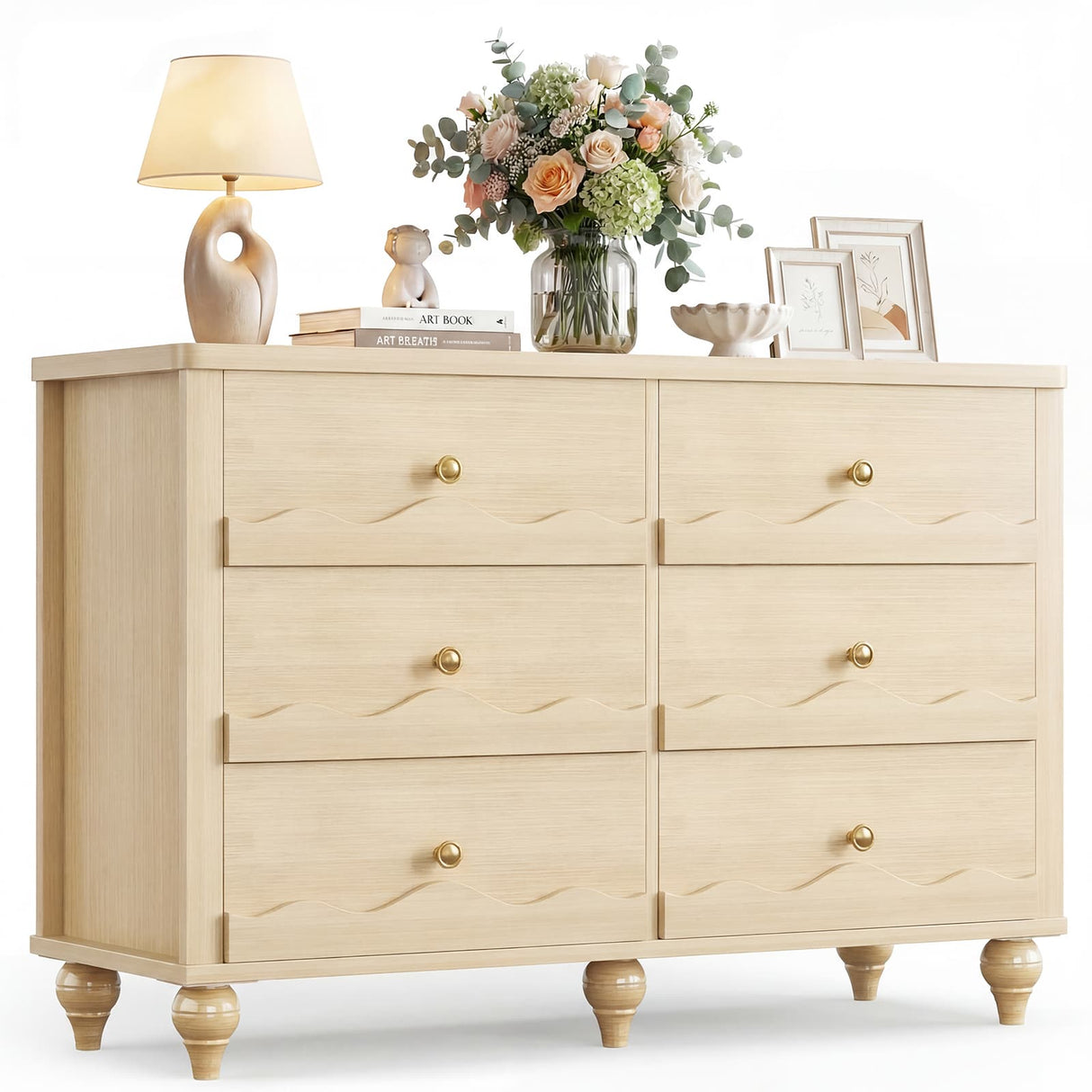 6-Drawer Wooden Dresser for Bedroom, Living Room, Entryway