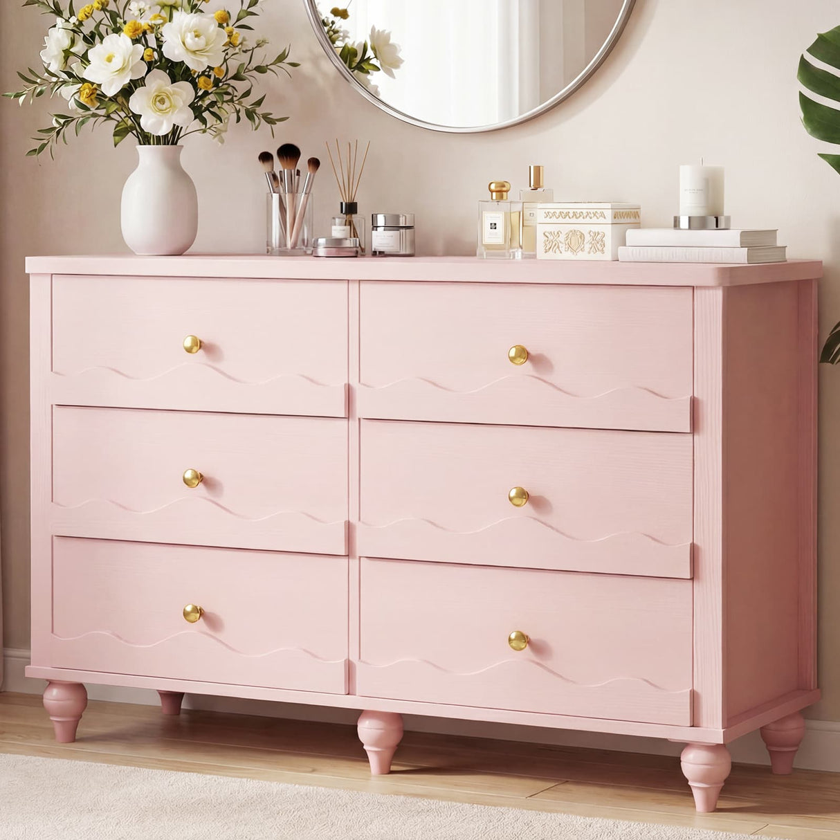 6-Drawer Wooden Dresser for Bedroom, Living Room, Entryway