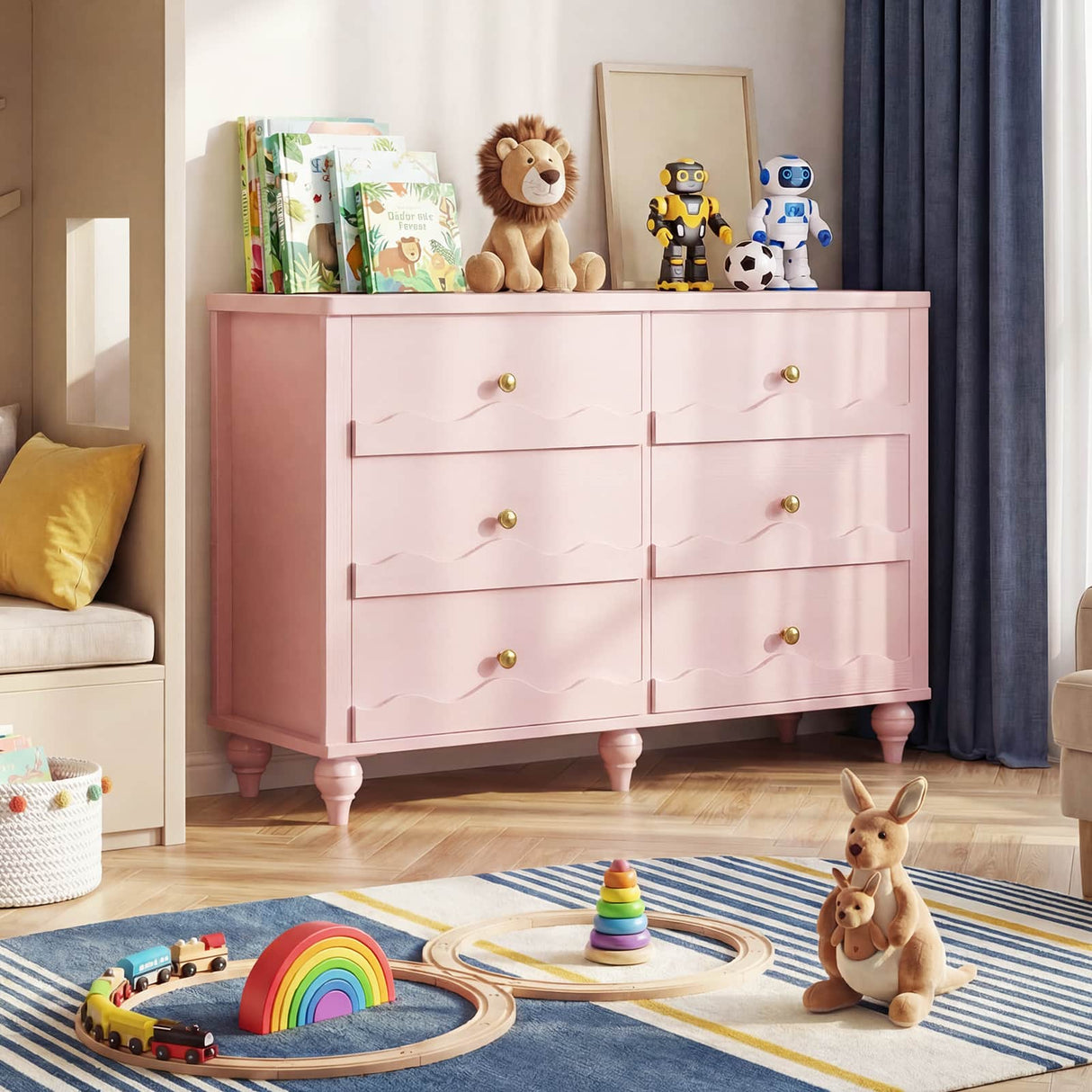 6-Drawer Wooden Dresser for Bedroom, Living Room, Entryway