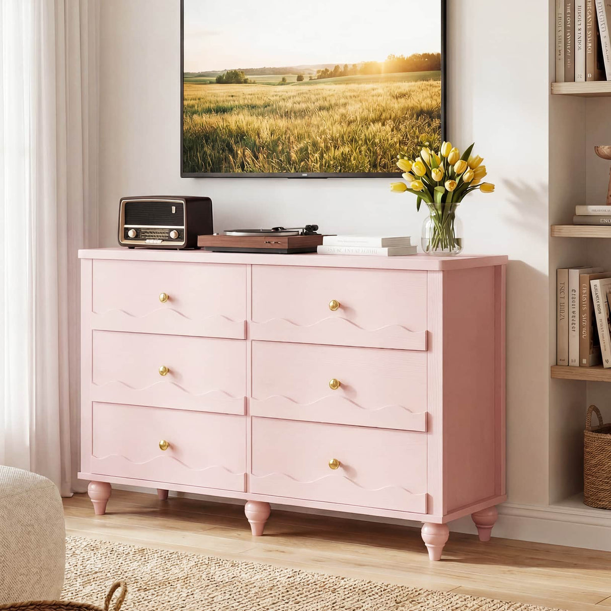 6-Drawer Wooden Dresser for Bedroom, Living Room, Entryway