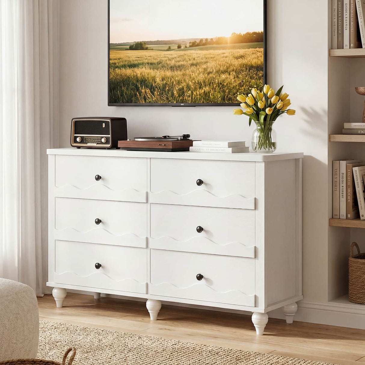 6-Drawer Wooden Dresser for Bedroom, Living Room, Entryway
