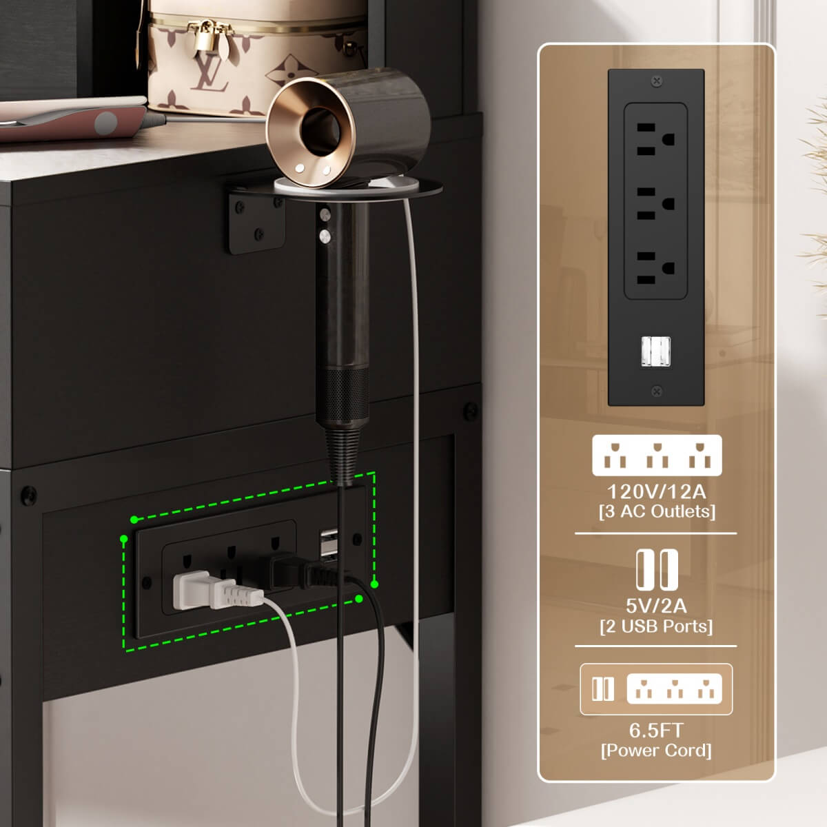 Small Vanity Desk with Dimmable Lighted Mirror, Drawers, and Power Outlet