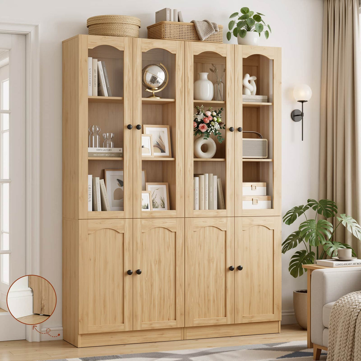 80" Tall Pantry Cabinet with 4 Doors, Kitchen Storage Cabinet with Built-in Baseboard Notch & Adjustable Shelves