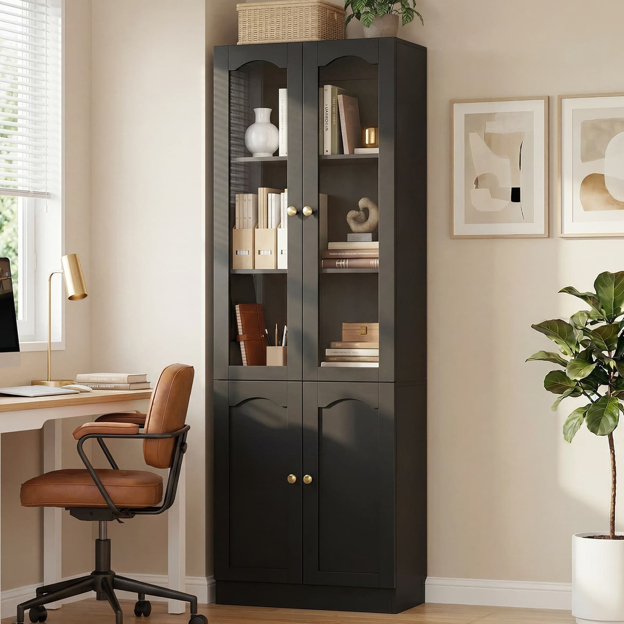 80" Tall Pantry Cabinet with 4 Doors, Kitchen Storage Cabinet with Built-in Baseboard Notch & Adjustable Shelves