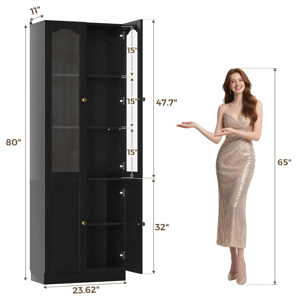 80" Tall Pantry Cabinet with 4 Doors, Kitchen Storage Cabinet with Built-in Baseboard Notch & Adjustable Shelves