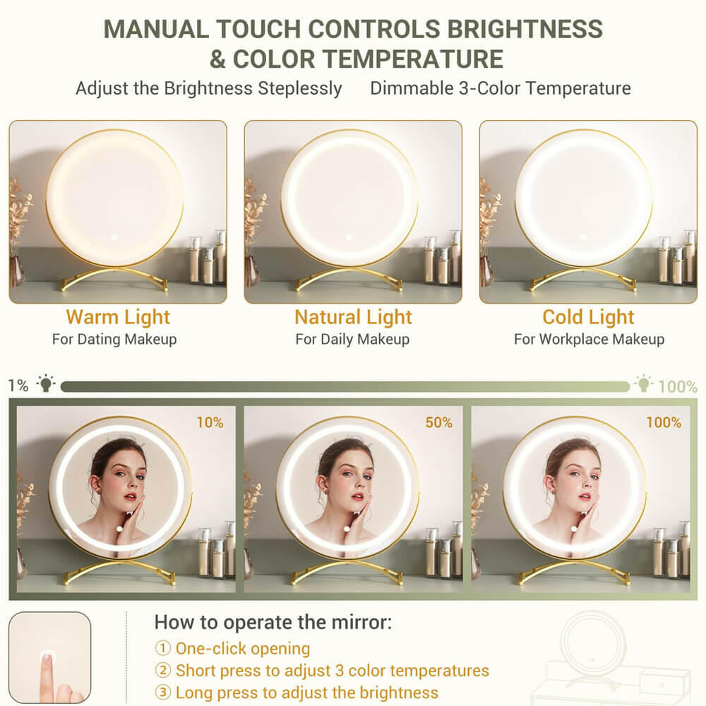 6 Drawer Makeup Vanity Desk with Stool, Lighted Mirror, Built-In Outlets