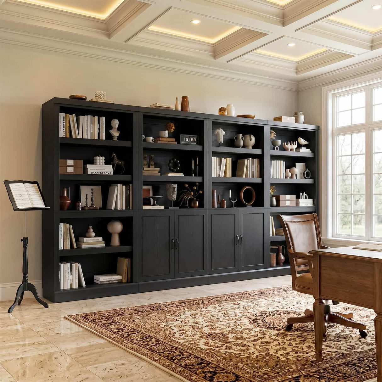 Double Wide Bookshelf, 71 Inch Tall Book Case with Storage Cabinet, 5 Tier Bookshelves and Bookcases