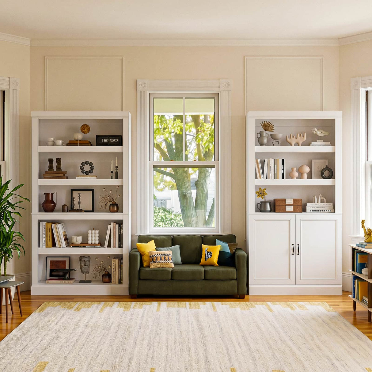 Double Wide Bookshelf, 71 Inch Tall Book Case with Storage Cabinet, 5 Tier Bookshelves and Bookcases