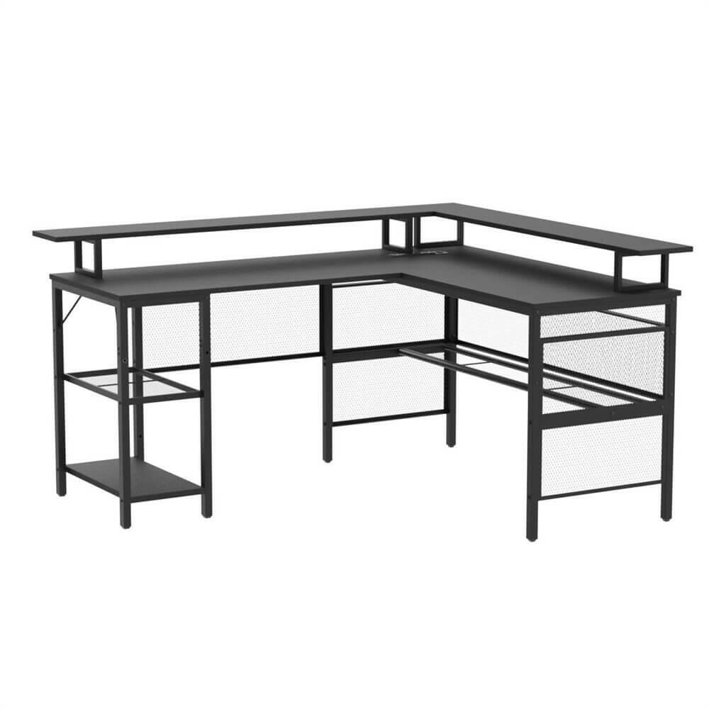 Unikito Reversible L Shaped Desk with LED Light Strip, Power Outlets, and USB Charging Ports, Easy to Assemble