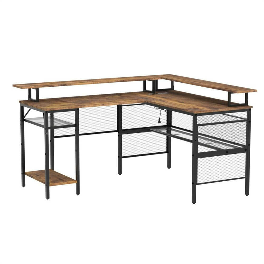 Unikito Reversible L Shaped Desk with LED Light Strip, Power Outlets, and USB Charging Ports, Easy to Assemble