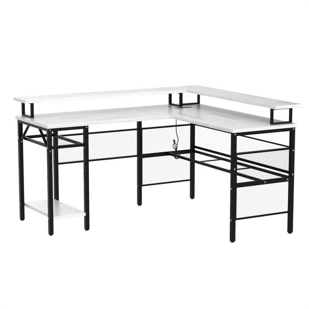 Unikito Reversible L Shaped Desk with LED Light Strip, Power Outlets, and USB Charging Ports, Easy to Assemble