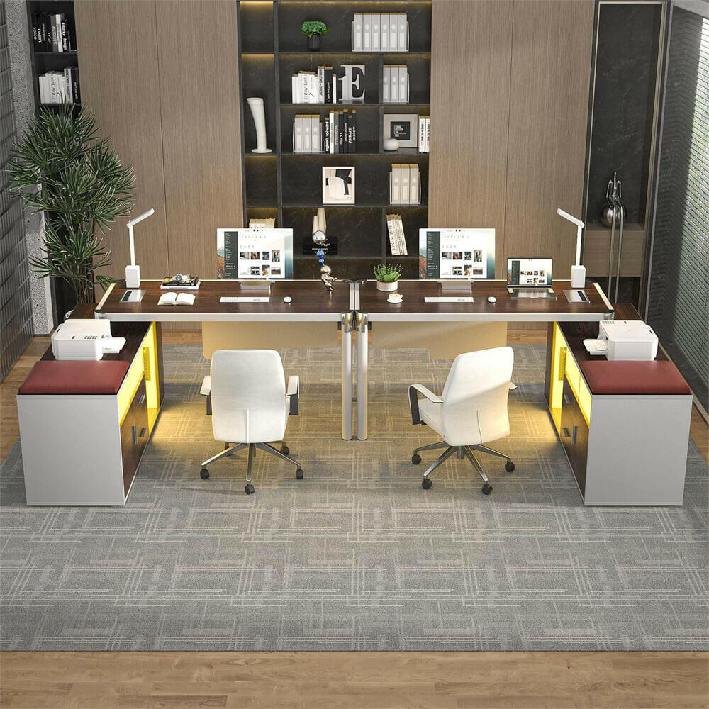 Unikito L Shaped Desk with File Cabinet and Power Strip, Reversible Corner Office Desk with LED Lights, Large L-Shaped Computer Desk with Drawer and Storage for Home Office, Soft Cushion