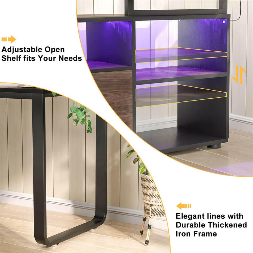 Unikito L Shaped Desk with File Cabinet & Power Outlet, Reversible 55 Inch Large Corner Computer Desks with LED Strip, L-Shaped Computer Desk with Drawers and Storage Shelves