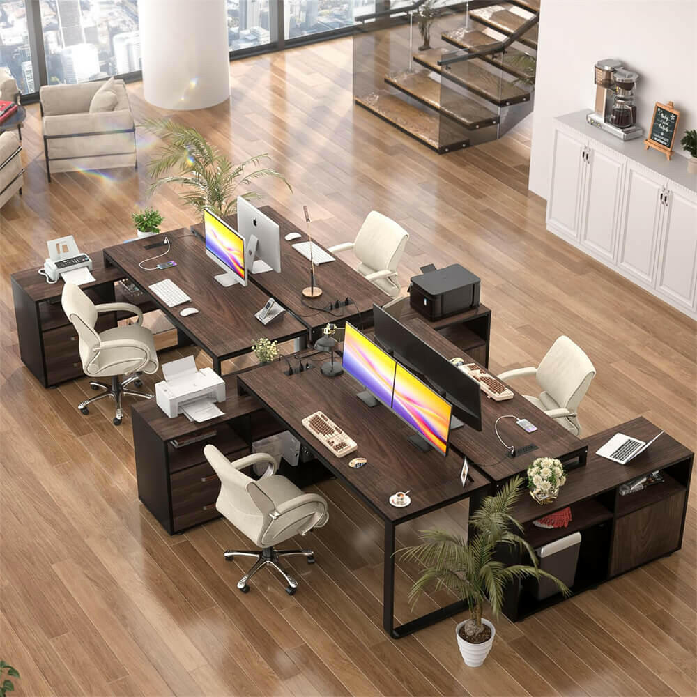 Unikito L Shaped Desk with File Cabinet & Power Outlet, Reversible 55 Inch Large Corner Computer Desks with LED Strip, L-Shaped Computer Desk with Drawers and Storage Shelves