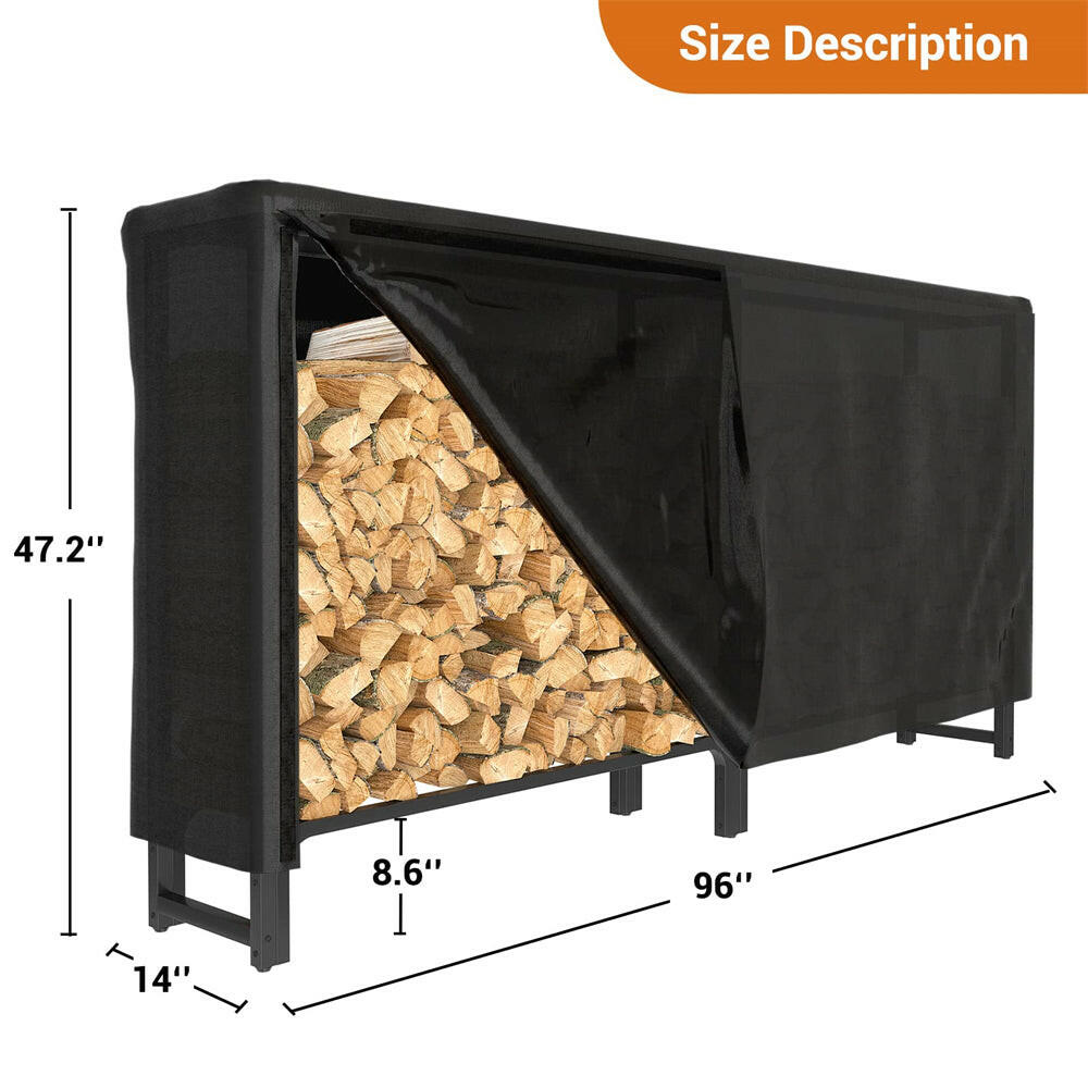 Unikito 8ft Firewood Rack Outdoor with Cover Combo Set Waterproof, Heavy Duty Steel Stack Organizer, Black