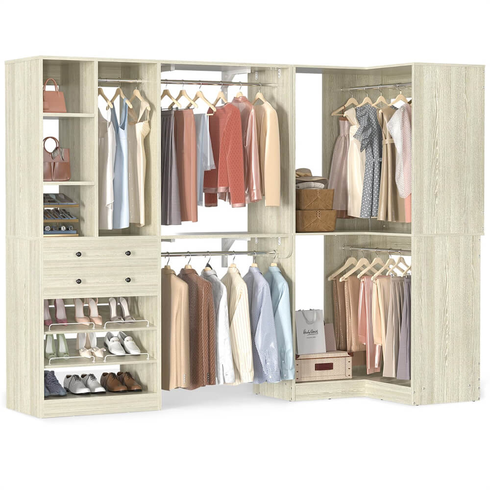 Unikito Closet System with Corner, Wooden Closet Organizer System with ...