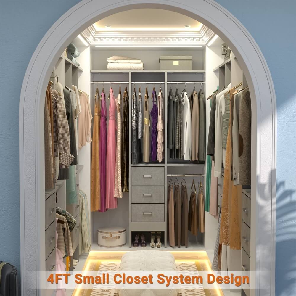 4FT Small Closet System with 3 Fabric Drawers, and 3 Adjustable Shelves