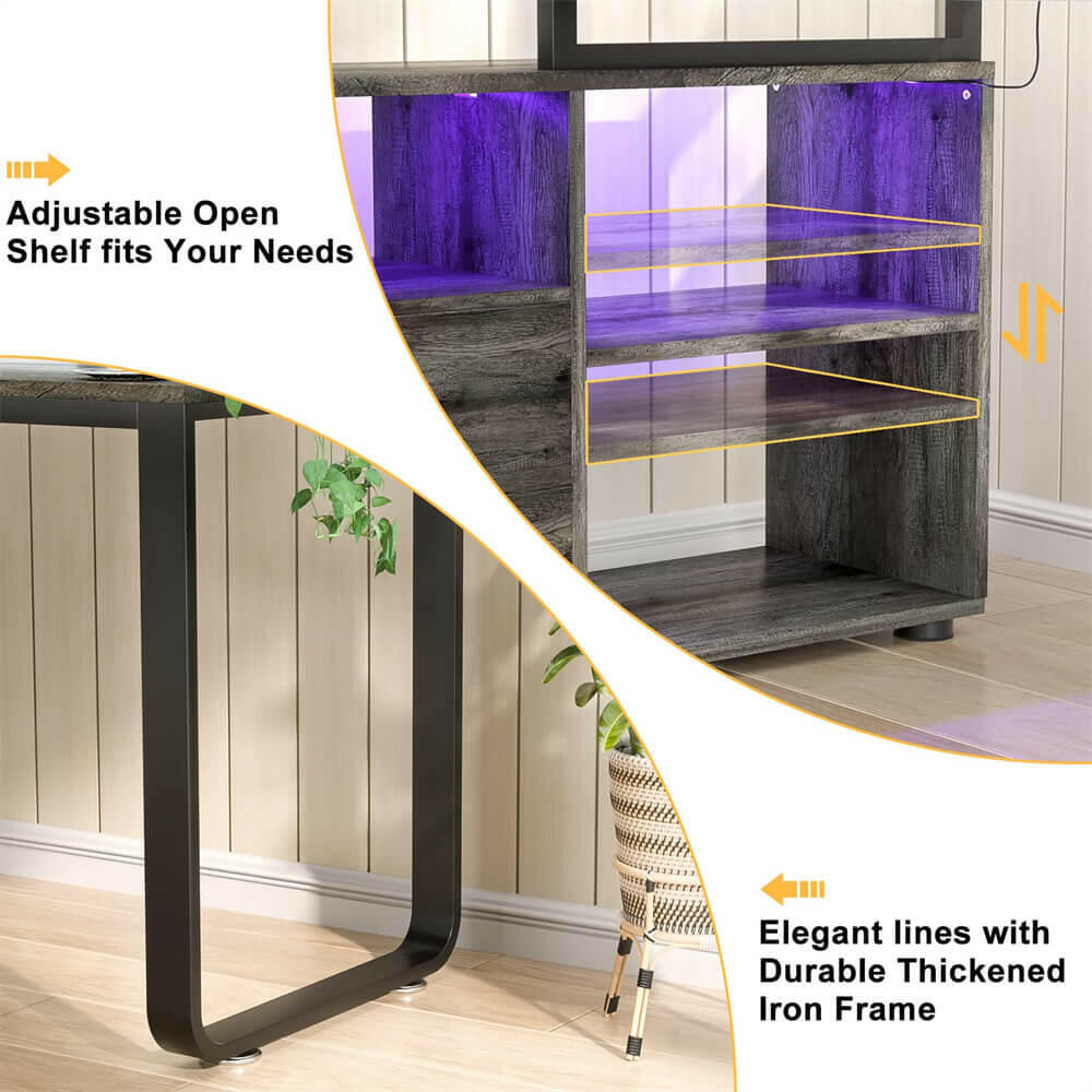 Unikito L Shaped Desk with File Cabinet & Power Outlet, Reversible 55 Inch Large Corner Computer Desks with LED Strip, L-Shaped Computer Desk with Drawers and Storage Shelves