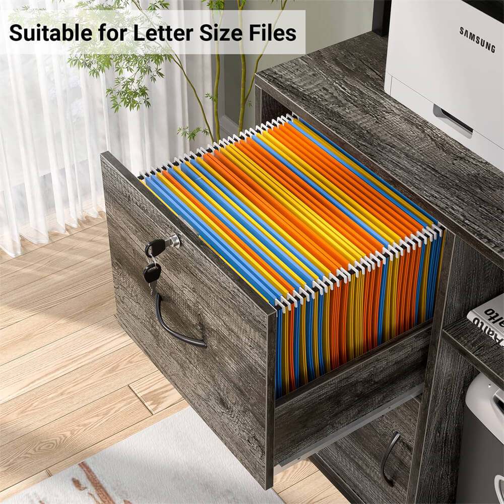 Vertical Filing Cabinet with Lock Drawers, Power Outlets and Shelf