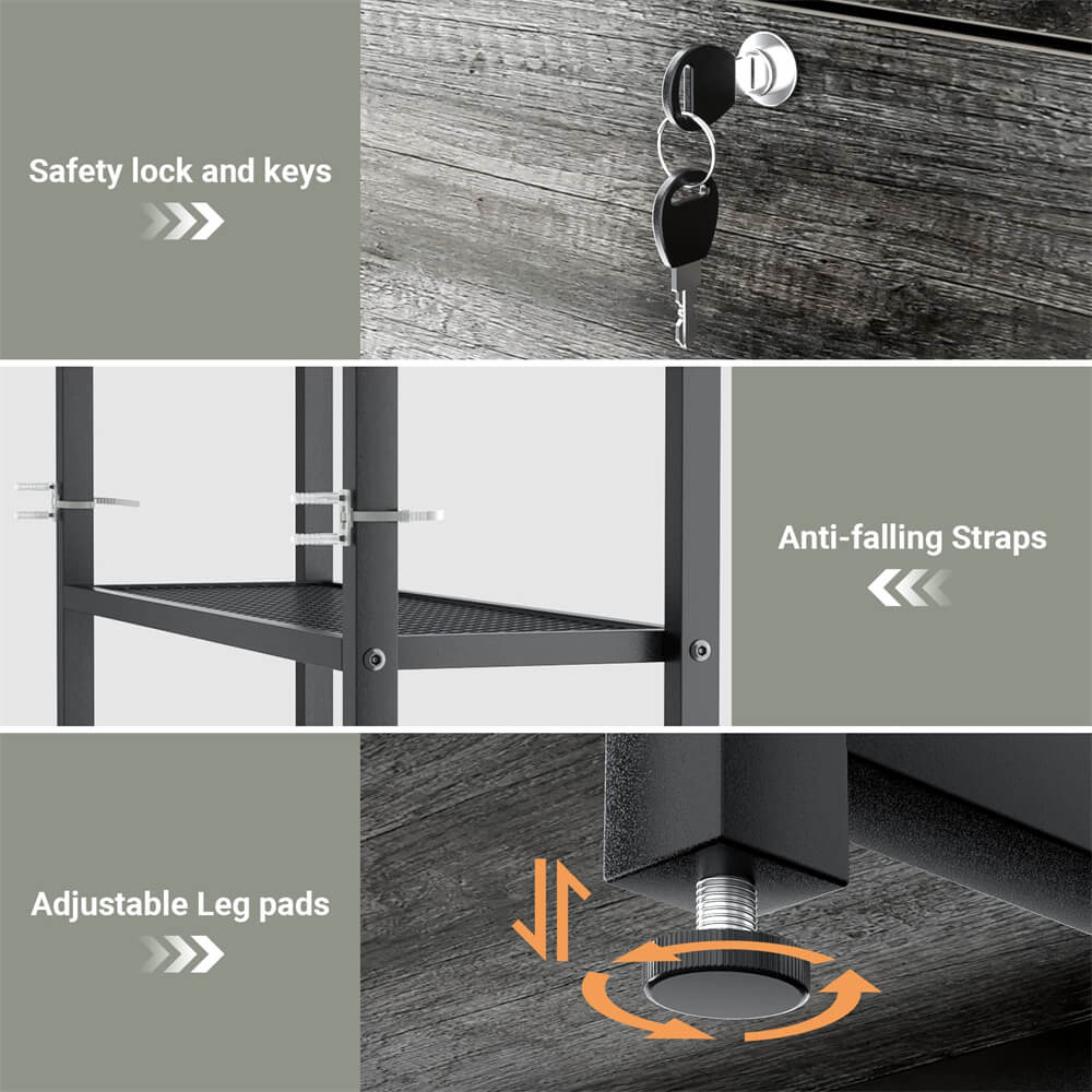 Vertical Filing Cabinet with Lock Drawers, Power Outlets and Shelf