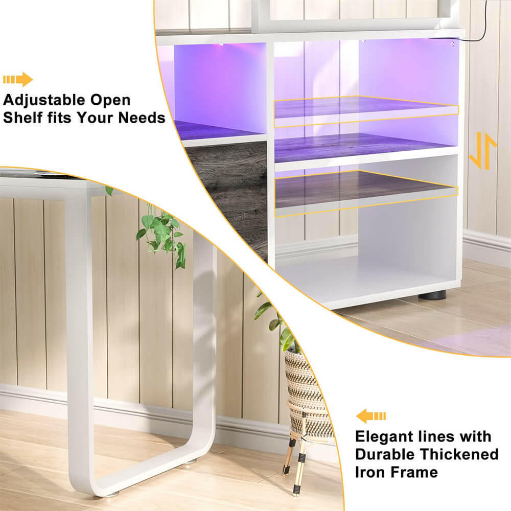 Unikito L Shaped Desk with File Cabinet & Power Outlet, Reversible 55 Inch Large Corner Computer Desks with LED Strip, L-Shaped Computer Desk with Drawers and Storage Shelves