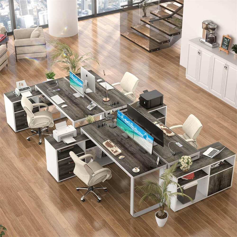 Unikito L Shaped Desk with File Cabinet & Power Outlet, Reversible 55 Inch Large Corner Computer Desks with LED Strip, L-Shaped Computer Desk with Drawers and Storage Shelves