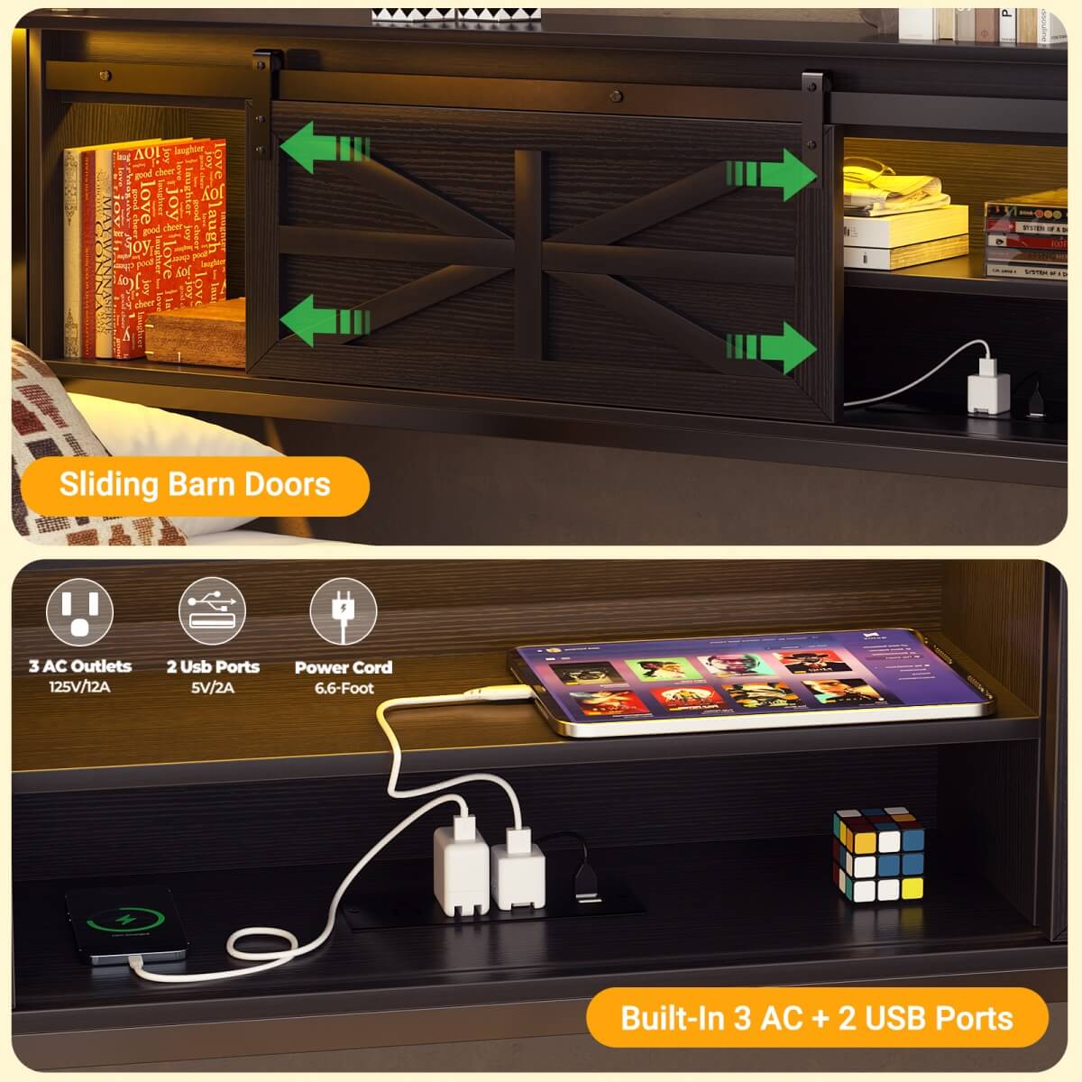 Twin Corner Daybed Frame with Trundle and Storage Headboard, Built-in Outlets and LED Light