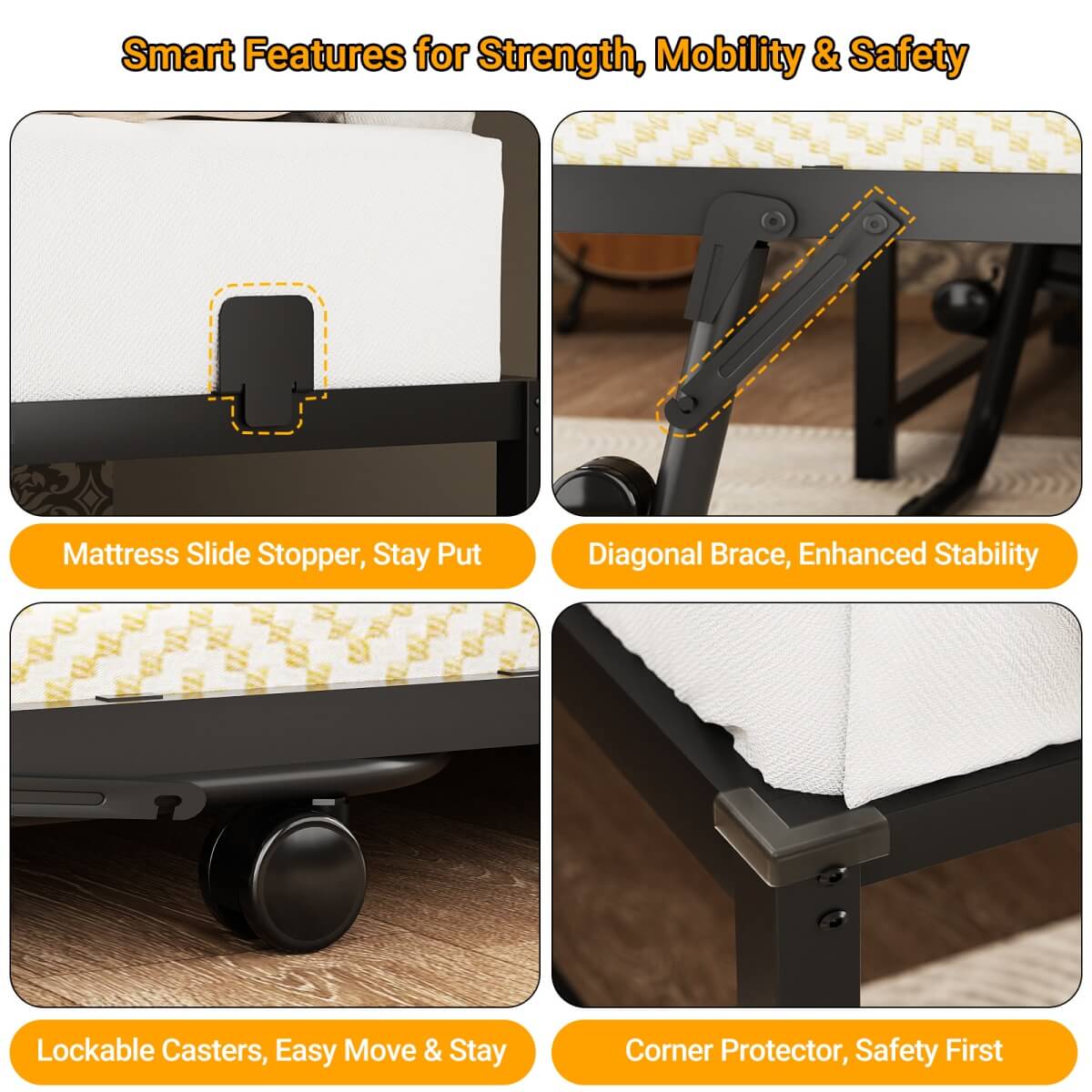 Twin Corner Daybed Frame with Trundle and Storage Headboard, Built-in Outlets and LED Light