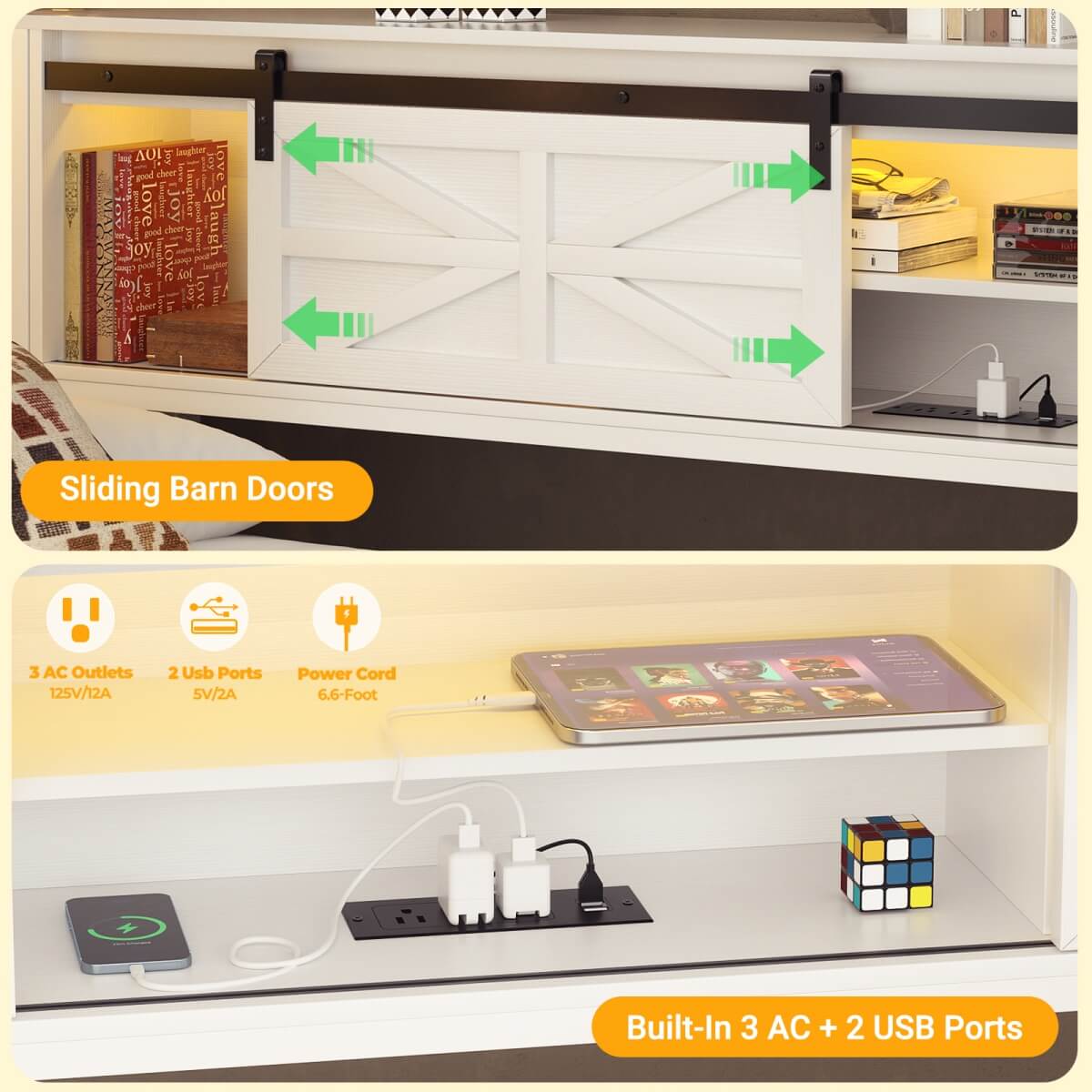 Twin Corner Daybed Frame with Trundle and Storage Headboard, Built-in Outlets and LED Light