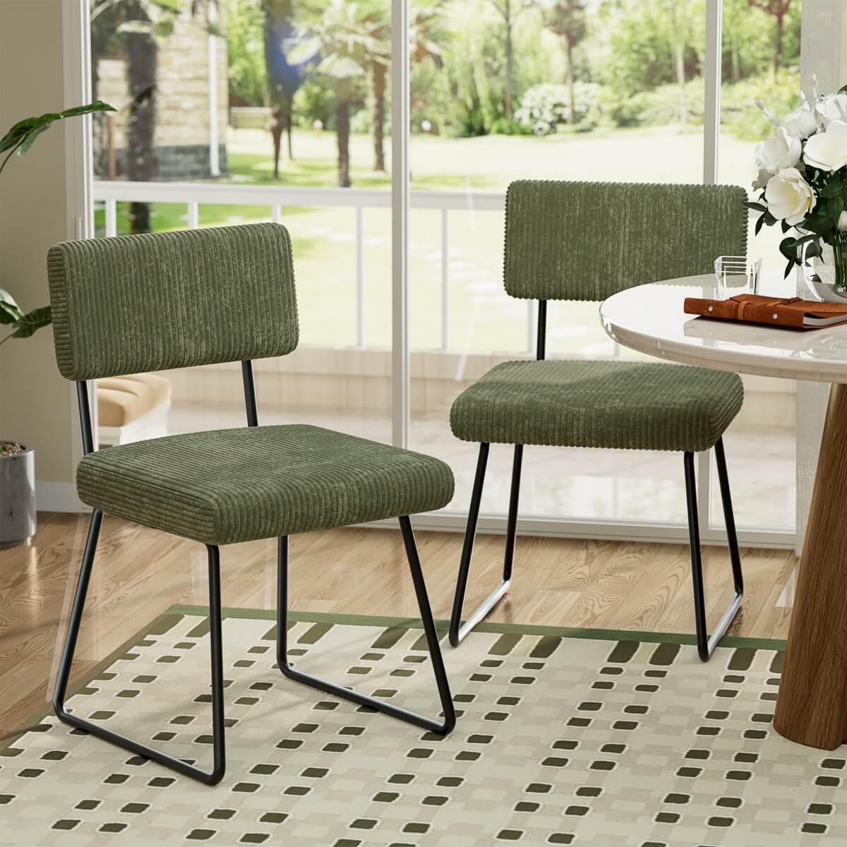 Velvet Dining Chair Sets, with Upholstered Backrest and Metal Legs