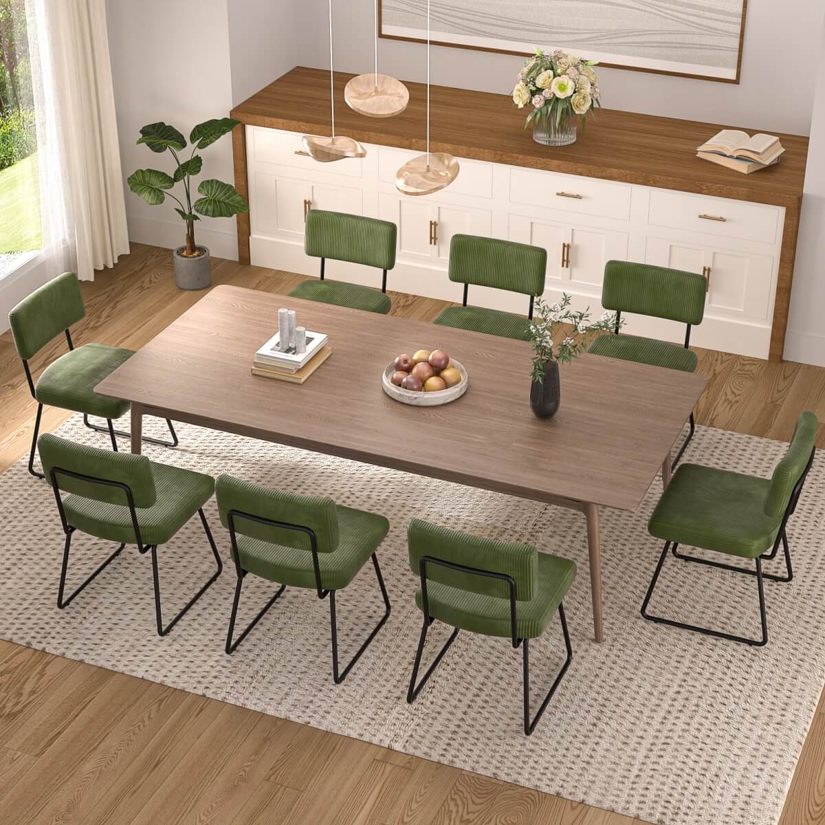 Velvet Dining Chair Sets, with Upholstered Backrest and Metal Legs