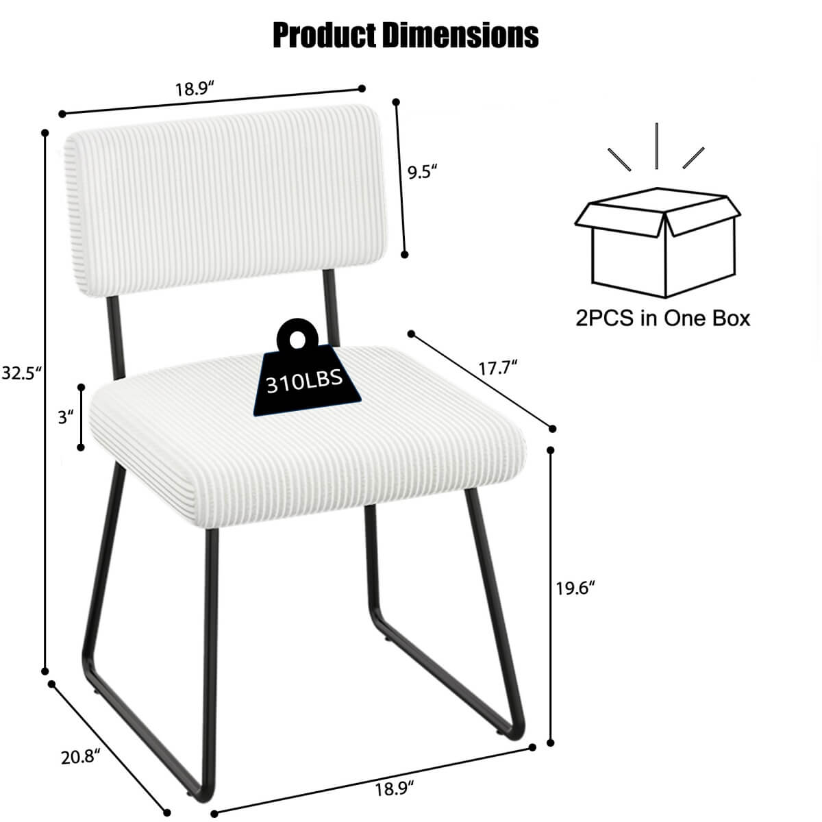 Velvet Dining Chair Sets, with Upholstered Backrest and Metal Legs