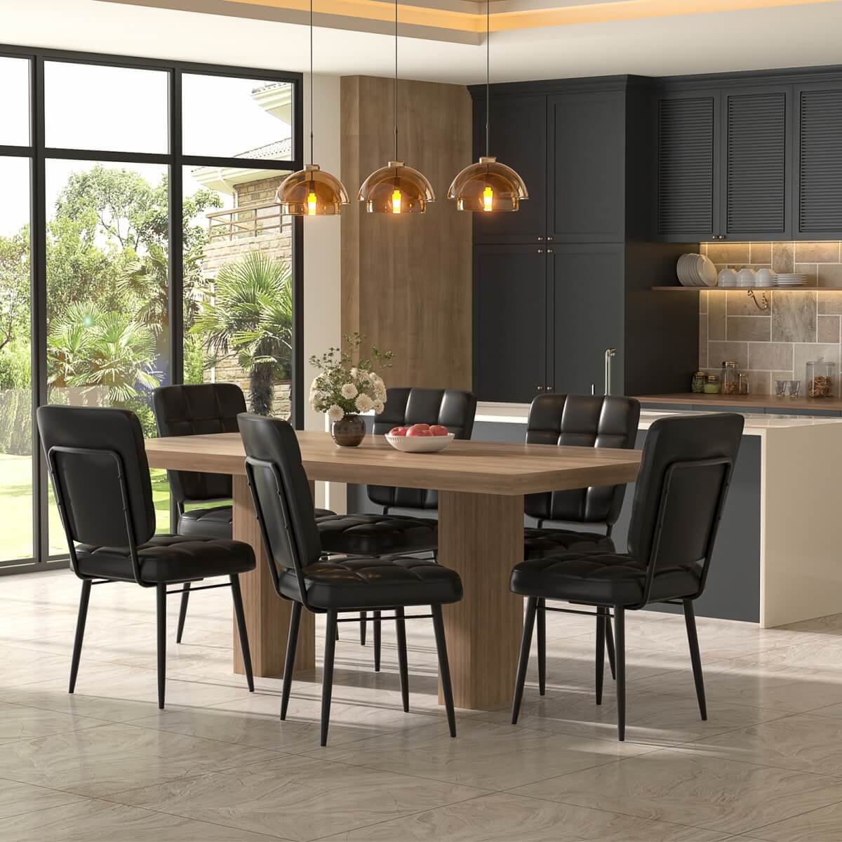 Leather Dining Chairs Sets, Upholstered Kitchen Dining Chairs with Thick Cushion