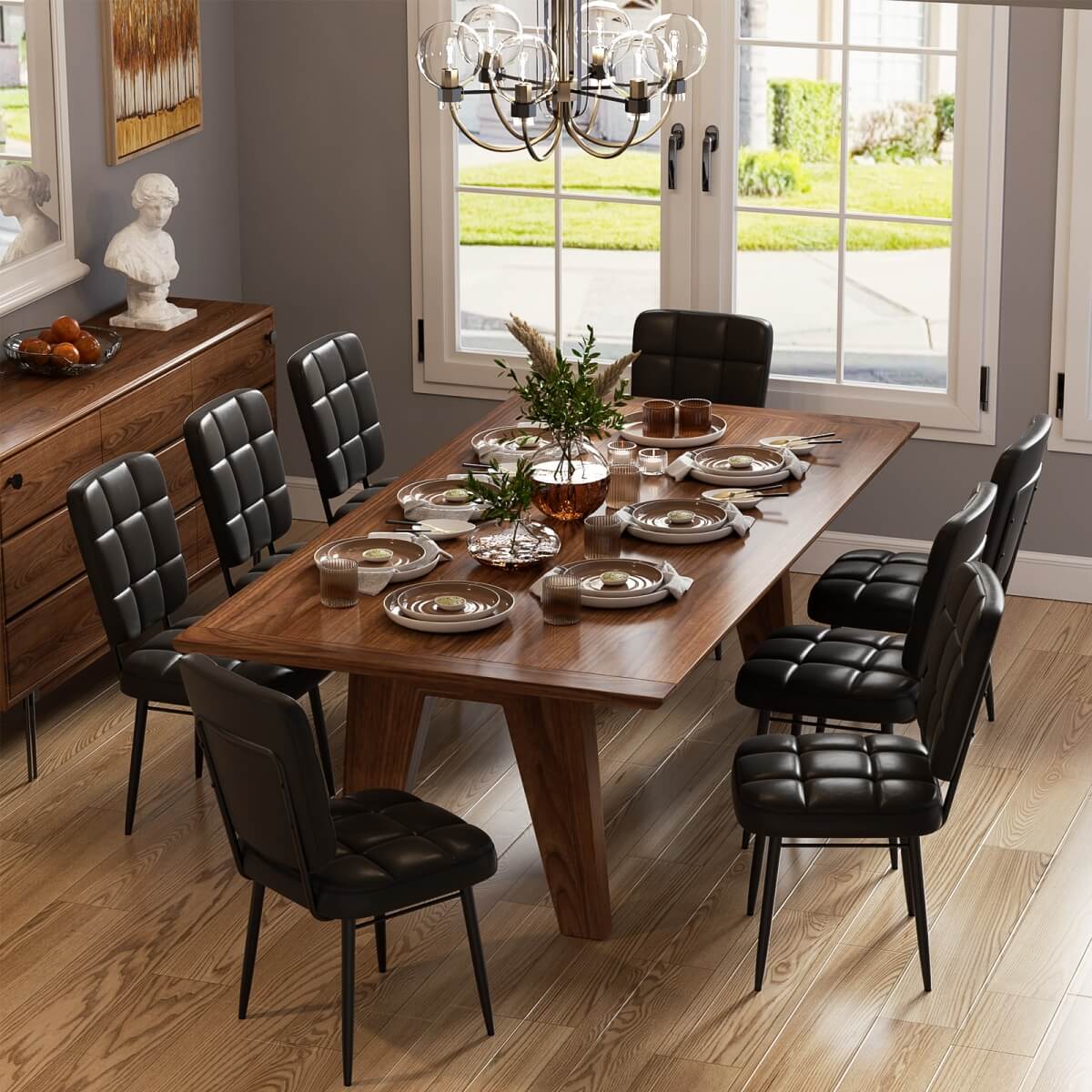 Leather Dining Chairs Sets, Upholstered Kitchen Dining Chairs with Thick Cushion