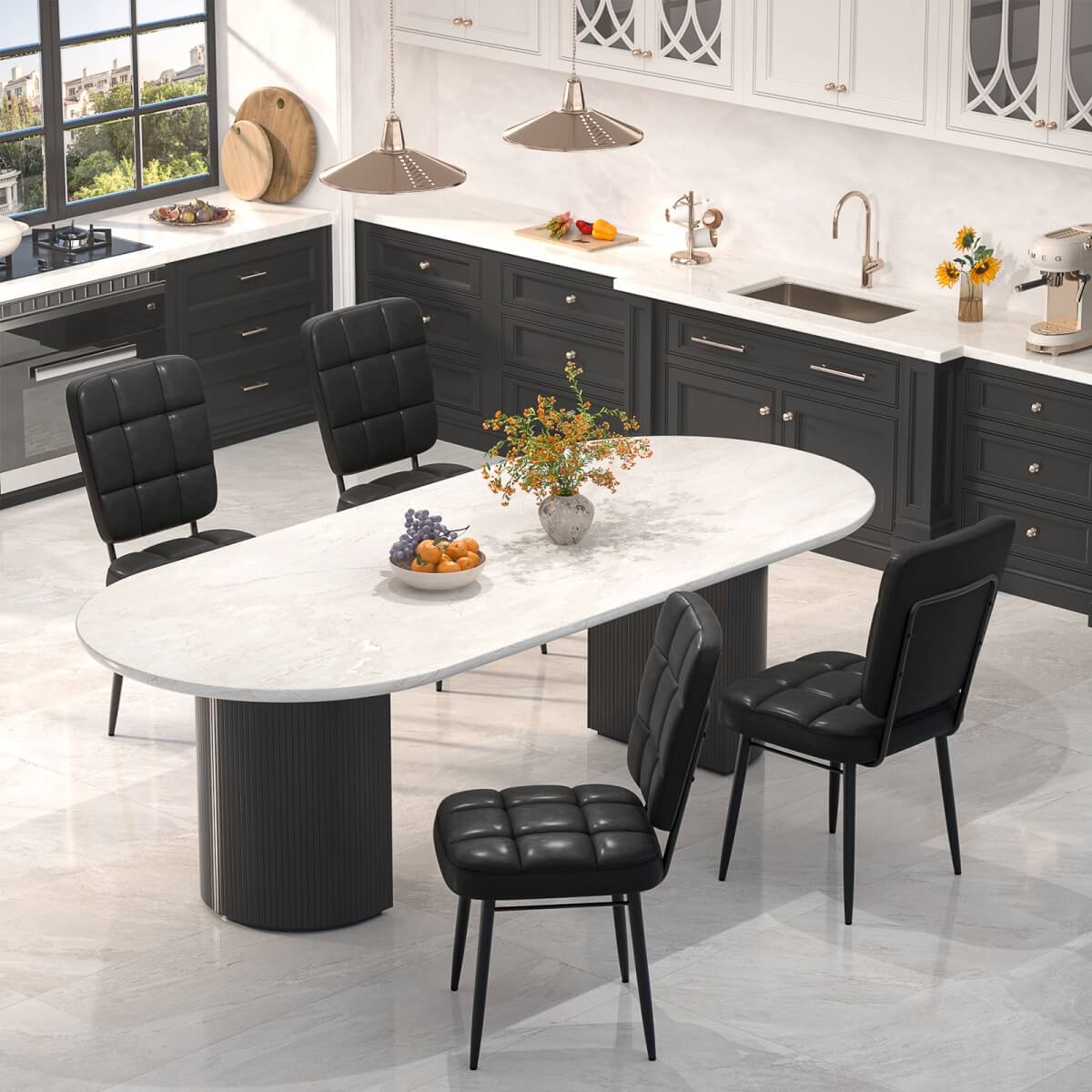 Leather Dining Chairs Sets, Upholstered Kitchen Dining Chairs with Thick Cushion