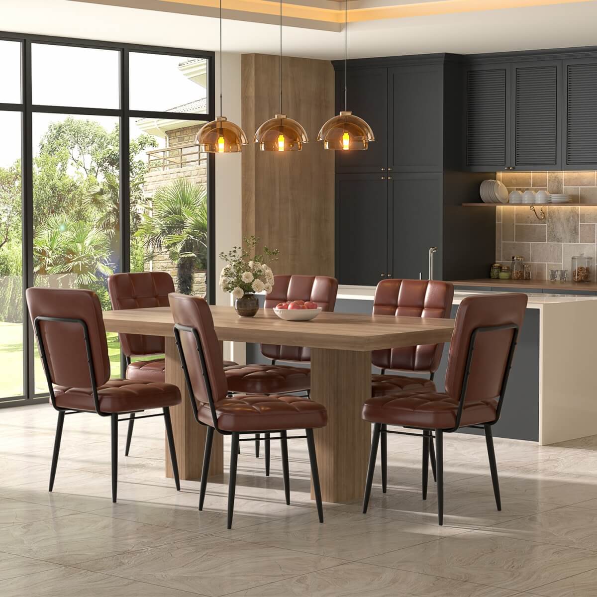 Leather Dining Chairs Sets, Upholstered Kitchen Dining Chairs with Thick Cushion