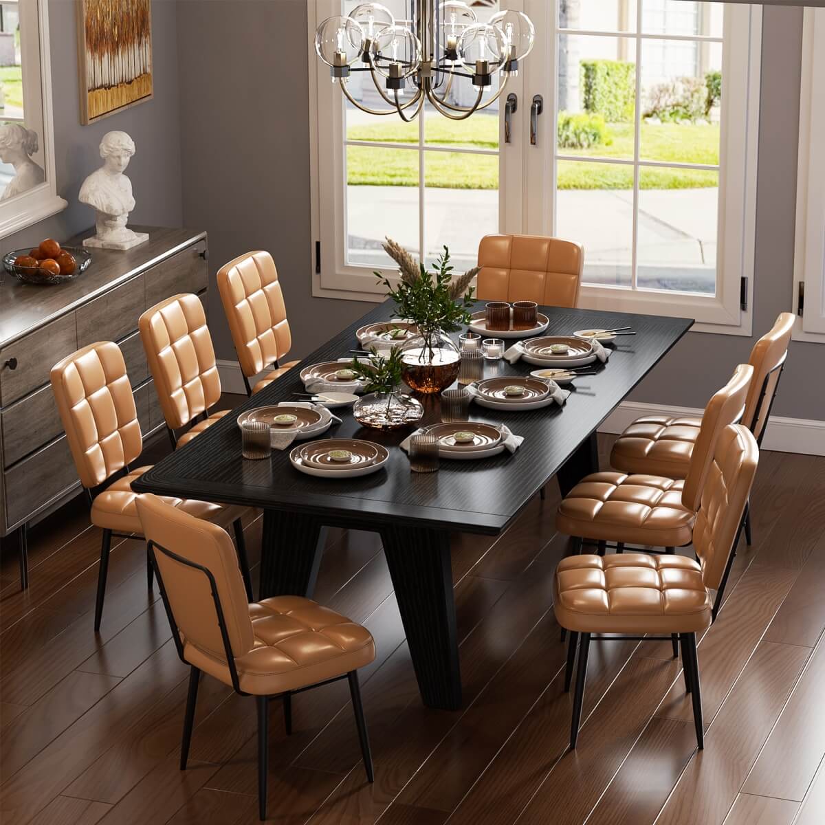 Leather Dining Chairs Sets, Upholstered Kitchen Dining Chairs with Thick Cushion
