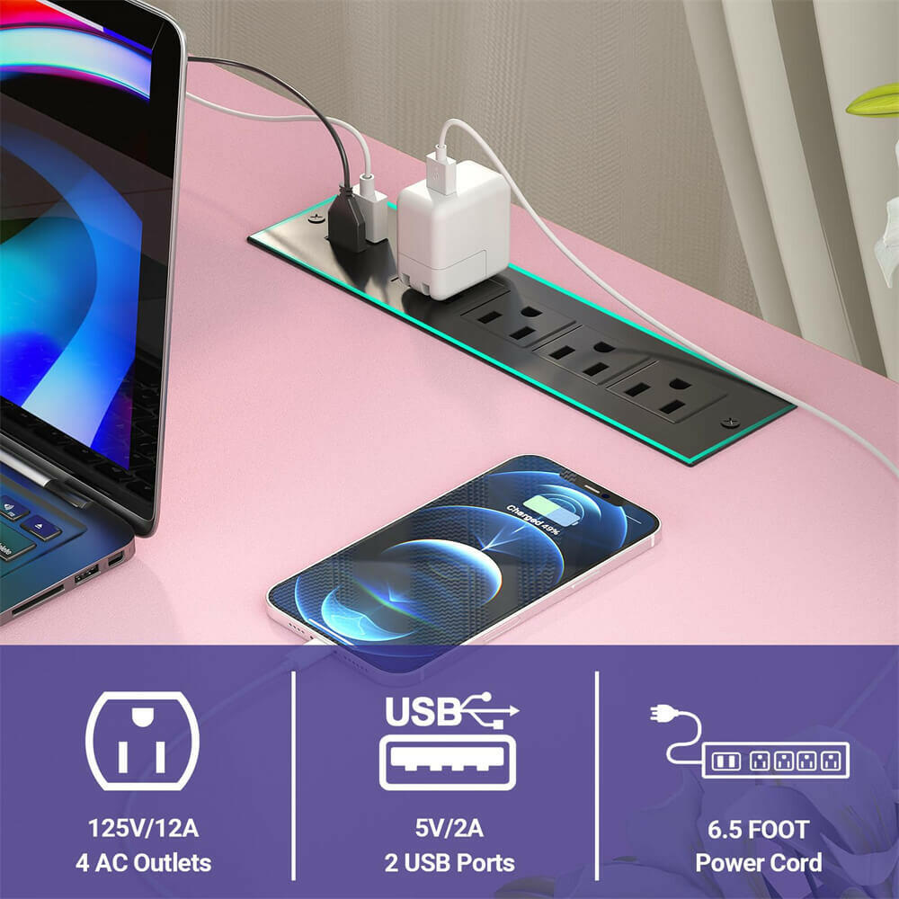 Unikito L Shaped Desk, Reversible Corner Computer Desk with Magic Power Outlets and Smart LED Light, Unique Grid Design, 55 Inch Office Desk with Monitor Stand and Storage Shelf