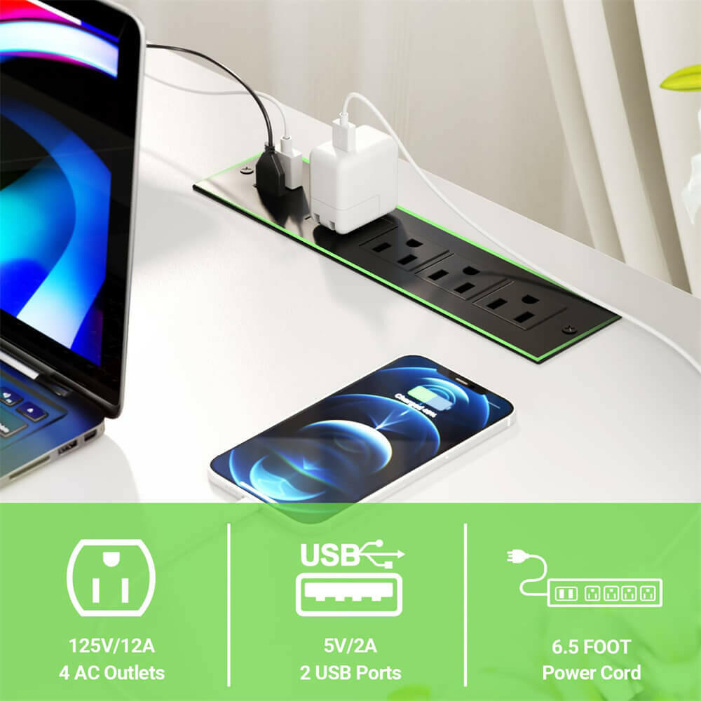 Unikito L Shaped Desk, Reversible Corner Computer Desk with Magic Power Outlets and Smart LED Light, Unique Grid Design, 55 Inch Office Desk with Monitor Stand and Storage Shelf