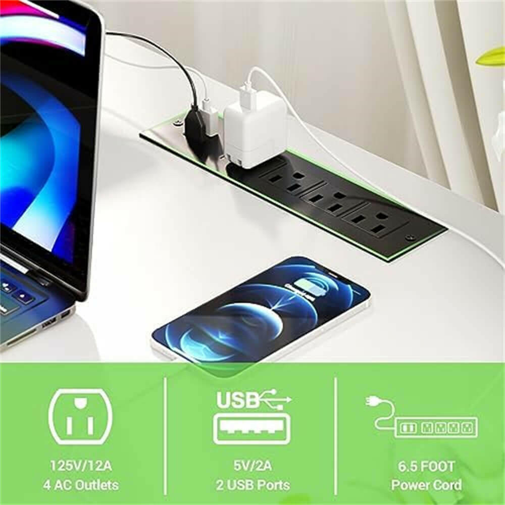 Unikito L Shaped Desk, Reversible Corner Computer Desk with Magic Power Outlets and Smart LED Light, Unique Grid Design, 55 Inch Office Desk with Monitor Stand and Storage Shelf